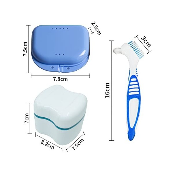 XTUDOU Kit De Boite Dentier, 2 Boite Dentier Adulte, 2 Boite Appareil Dentaire avec Passoire, 2 Brosses de Nettoyage pour Pr