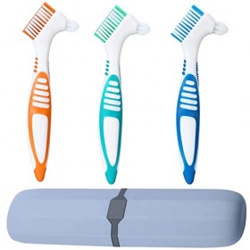 YKKJ 3 pièces Brosse à dentier Dure ,Brosse a Dent pour Appareil Dentaire,avec Étui de Rangement, pour lEntretien des Prothès