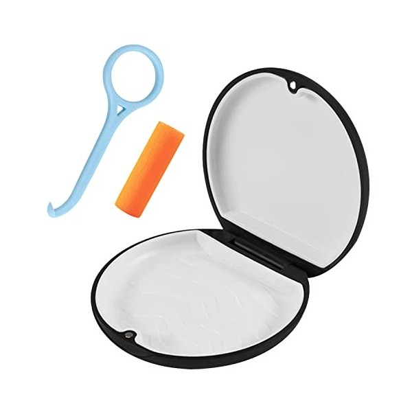 1 boîte de rangement noire avec 1 outil de retrait dalignement et 1 masticateur, étui orthodontique portable, étui à bretell