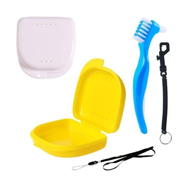 [Set 5 pcs] Boîtes Appareil dentaire + Brosse de Nettoyage | compr. Mousqueton et Lanyard pour Enfants | Étui Rangement Voyag