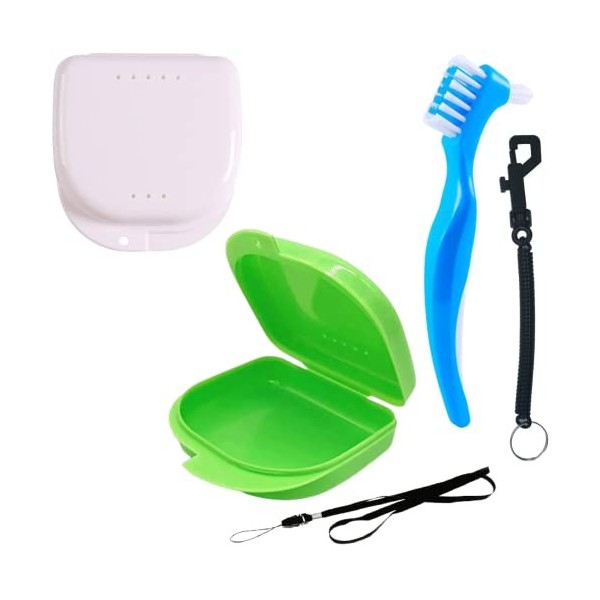 [Set 5 pcs] Boîtes Appareil dentaire + Brosse de Nettoyage | compr. Mousqueton et Lanyard pour Enfants | Étui Rangement Voyag