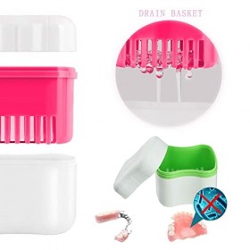 2 Pcs Boite pour Prothese Dentaire，2 Pcs Brosse pour Prothèse Dentaire，Boîte à Bretelles avec Panier de Vidange，Brosse des De