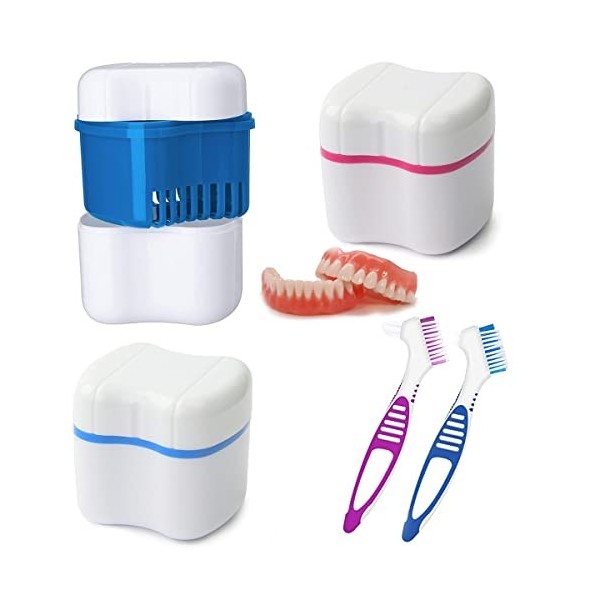 Boîte de Rangement pour Prothèses, 2 Pièces Boîte à Prothèses, Boîtes de Dentiers, Conteneur de Prothèses avec Passoire, avec