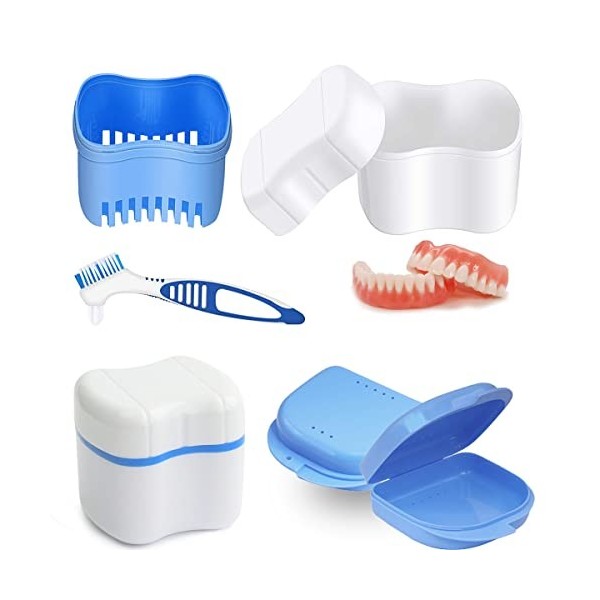 Boîte de Rangement pour Prothèses, 2 Pièces Boîte à Prothèses, Boîtes de Dentiers, Conteneur de Prothèses avec Passoire, avec