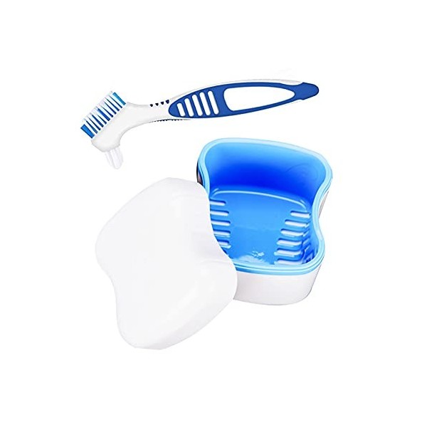 Boite Appareil Dentaire, étui Bain Prothèses Avec Brosse Nettoyage Prothèses Brosse à Dents pour Prothèses, Boîte Rangement p