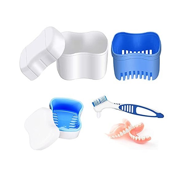 Boite Appareil Dentaire, étui Bain Prothèses Avec Brosse Nettoyage Prothèses Brosse à Dents pour Prothèses, Boîte Rangement p