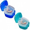 KISEER Lot de 2 boîtes de rangement colorées pour dentier ou bain avec panier pour le nettoyage de voyage bleu clair et bleu