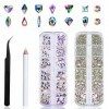 Lot de 120 strass brillants multi-formes pour ongles - 2600 strass irisés transparents AB - Avec pince à épiler à la cire - P