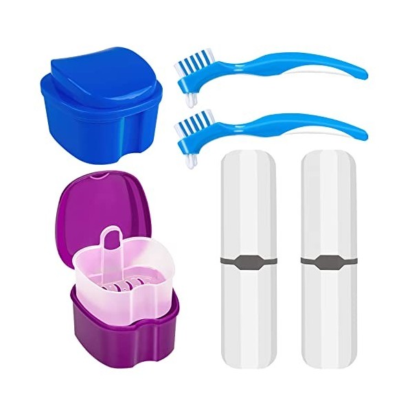 Kit de trousse pour prothèses dentaires, 2 gobelets pour prothèses dentaires et 2 boîtes à brosses portables, tasse de bain p