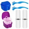 Kit de trousse pour prothèses dentaires, 2 gobelets pour prothèses dentaires et 2 boîtes à brosses portables, tasse de bain p