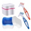 Boîte de Nettoyage et Ensemble de Brosses pour Prothèses Dentaires - 2 Boîtes de Bain de Prothèses avec Panier + 2 Brosses de