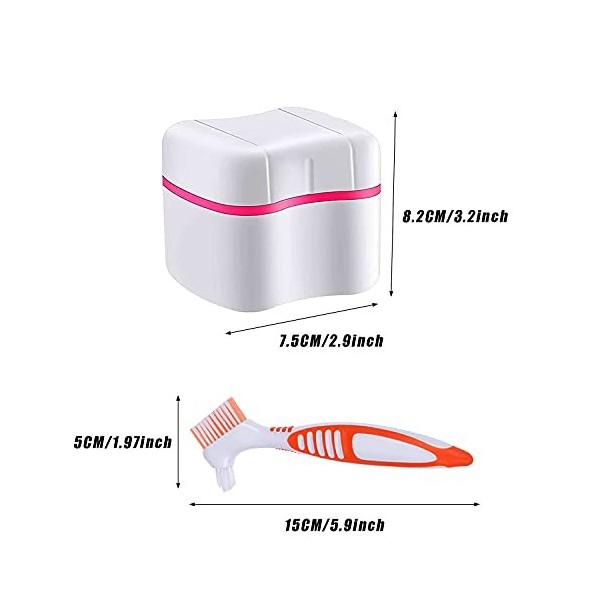 Boîte de Nettoyage et Ensemble de Brosses pour Prothèses Dentaires - 2 Boîtes de Bain de Prothèses avec Panier + 2 Brosses de