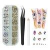 MAEXUS Strass Nail Art,Gems à Dos Plat Rond Cristal Strass avec Pincette Pick Up et Stylo Pointeur Strass pour Nail Art et la