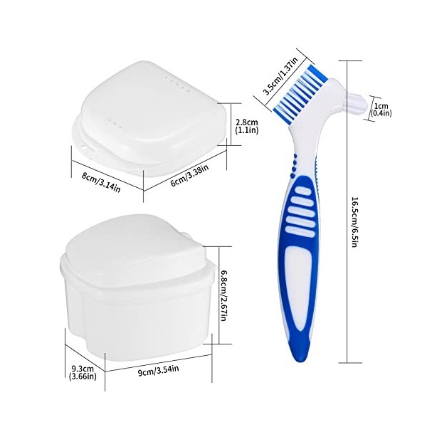 4 Boîte de Rangement pour Prothèses, Boite Appareil Dentaire, Kit de Brosse de Nettoyage à Prothèses, Boîte de Nettoyage Appa