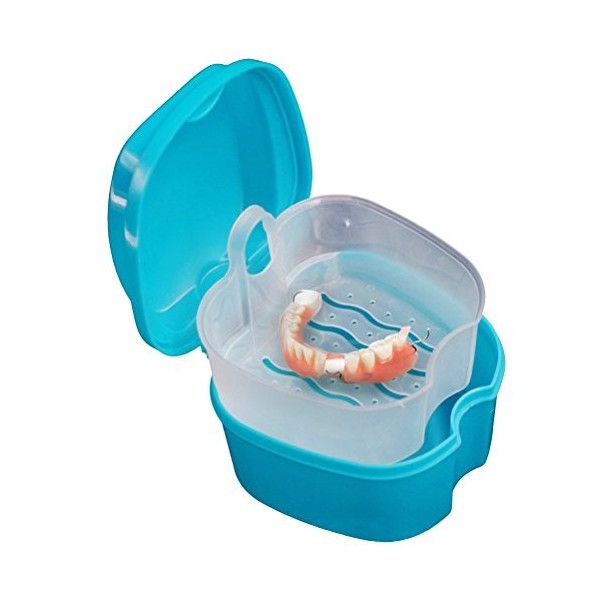 Rosenice Boîte de rangement pour prothèse dentaire avec filet suspendu Bleu ciel