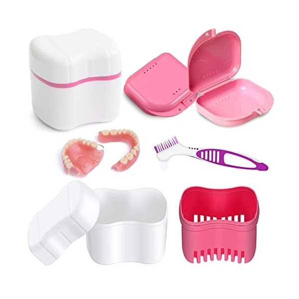 YEAPEAK boîte de prothèse, panier porte-brosse de prothèse, Boîte à Dentier, étuis de prothèse avec brosses de nettoyage de p