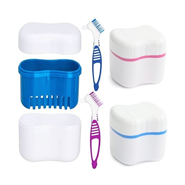 YEAPEAK boîte de prothèse, panier porte-brosse de prothèse, Boîte à Dentier, étuis de prothèse avec brosses de nettoyage de p