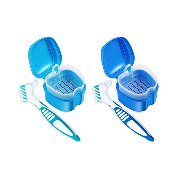 Lot de 4 boîtes de prothèses professionnelles pour prothèses dentaires avec panier et brosse pour prothèses pour le nettoyage