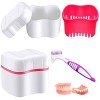 Hioph Boîte de bain pour prothèses dentaires, boîte à brosse à dents avec panier de rinçage, récipient de nettoyage pour prot