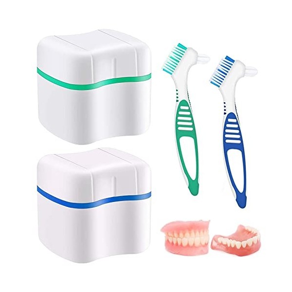 Guador 2 Denture Box 2 Brosse de nettoyage pour prothèses dentaires Boîte de bain pour prothèses dentaires Boîte pour prothès