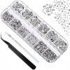 Environ 1440pcs 6 tailles Gems à Dos Plat Rond Cristal Strass, Strass pour nail art,Avec des pincettes et des boîtes de range