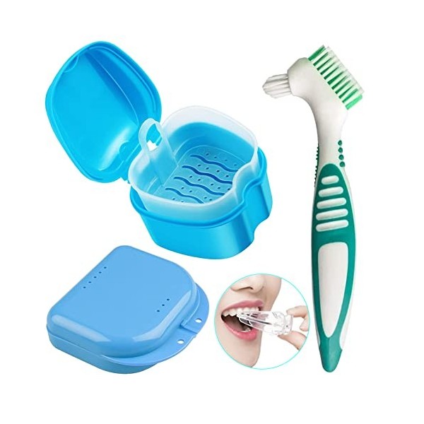 3pcs Boite Appareil Dentaire Orthodontie Boite a Dentier Nettoyant Boîte de Rangement pour Prothèses Dentaires avec Brosse de