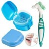 3pcs Boite Appareil Dentaire Orthodontie Boite a Dentier Nettoyant Boîte de Rangement pour Prothèses Dentaires avec Brosse de