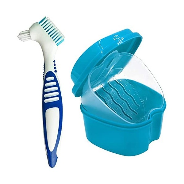 BLLREMIPSUR Boîte à Dentier, Prothèse Tasse avec Filtre pour Dentier Boîte de Bain avec Brosse de Nettoyage, Idéal pour les A