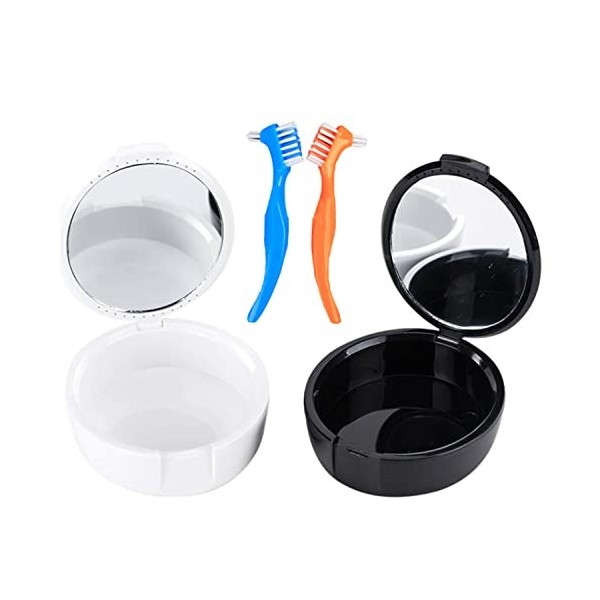 Boîte à Dentier,Yiyifor 2pcs Boîte de Rangement Partielle pour Prothèse Dentaire avec Miroir et Brosse Boîte Prothèse Portabl