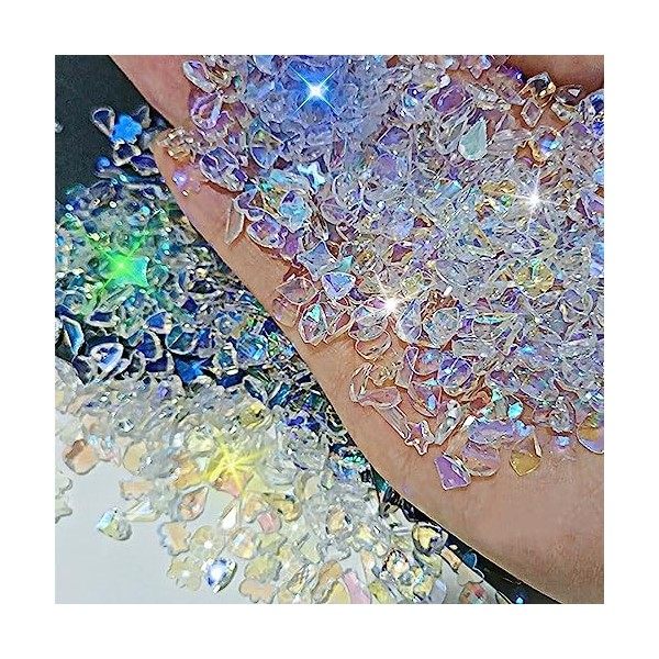 Kireida® Lot de 100 strass aurores multicolores pour nail art - Mélange de cristaux - 3D - Bricolage - Cœur irrégulier irrégu