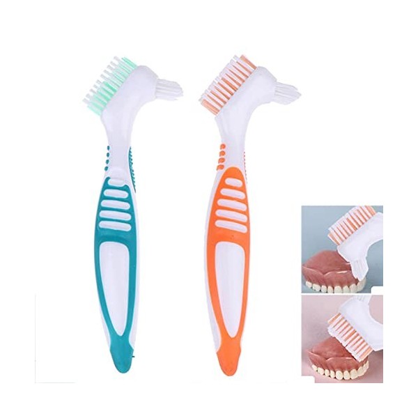 Rnitle Lot de 2 Brosse à Dents Dentier,Brosse à Dents Artificielles pour Soins de la Denture,Têtes de Brosse à Double Angle,B