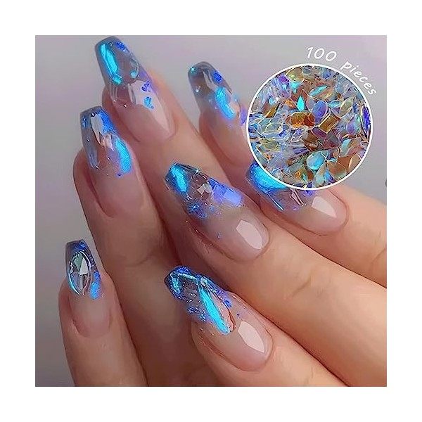 Kireida® Lot de 100 strass aurores multicolores pour nail art - Mélange de cristaux - 3D - Bricolage - Cœur irrégulier irrégu
