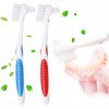 Y-Kelin Lot de 2 brosses de nettoyage à double tête pour dentier - 1 rouge, 1 bleue