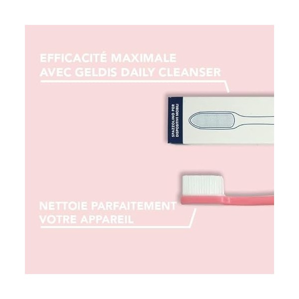 GELDIS Brosse Prothese Dentaire en Silicone - Équipé de poils en Silicone Spéciaux, Conçus Pour Nettoyer Gouttières Transpare