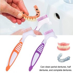 LacyMC Lot de 2 Brosse à Dents Dentier,Brosse portable double face pour le nettoyage des fausses dents Orange et Violet 