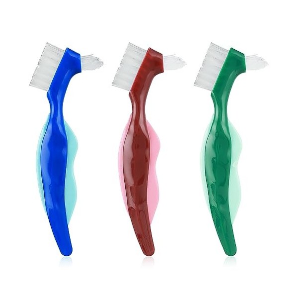 WLLHYF Lot de 3 brosses à prothèses dentaires rigides de qualité supérieure, brosse de nettoyage pour prothèses dentaires, br