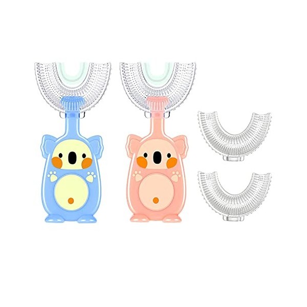 Brosse a dent enfant, 4Pcs brosse à dents en forme de U pour enfants avec poils en silicone, nettoyage oral à 360 ° masse les