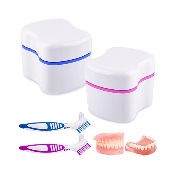 Coffret de Bain pour Prothèses Dentaires 4 Pièces et Brosses de Nettoyage pour Prothèses Dentaires