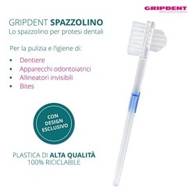 Gripdent Brosse à dents pour prothèses dentaires - Brosse à dents pour le nettoyage et lhygiène des prothèses dentaires - Co