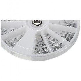 Dcolor Boîte en argent, avec strass en cristal, pour manucure et ongles, 1,5 mm, forme de roue, de carrousel