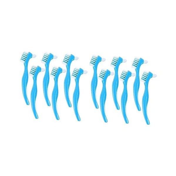 GLEAVI 12 Pièces Double Peigne De Soin Des Prothèses Tenue Bleue Costume Bleu Brosses À Dents Brosse Pour Prothèses Dures Bro