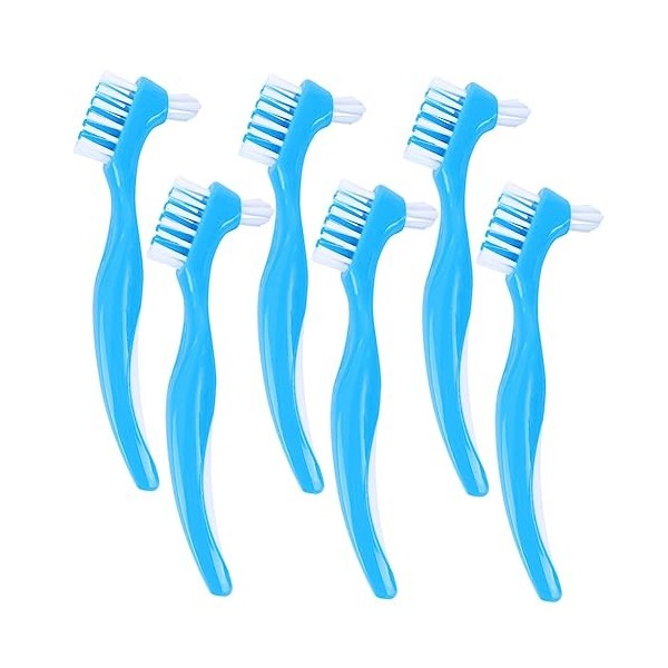 KALLORY 6 Pièces Double Soins De La Prothèse Peigne Brosse Nettoyant Double Face Adhésif Bleu Costume Dur Prothèse Brosse Ret