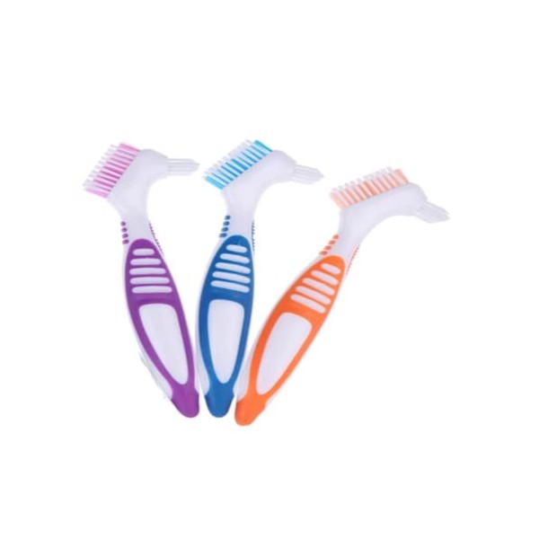 Lot de 3 brosses de nettoyage pour prothèse dentaire avec poils multicouches et poignée ergonomique en caoutchouc - Brosse po