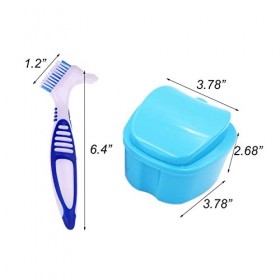 2 brosses à prothèses et 2 boîtes à prothèses Brosse à dents double face pour fausses dents