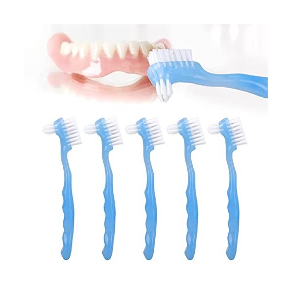 Lot de 5 Brosses pour Enlever les Prothèses Dentaires, Ensemble de Brosses pour Prothèses Dentaires Bleu 
