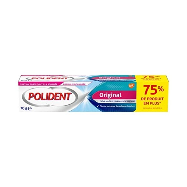 Polident Original, Crème Fixative Extra Forte, Pour Prothèses Dentaires Partielles ou Complètes, 70g