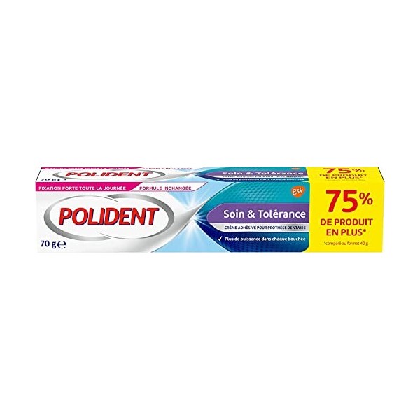 Polident Crème Fixative pour Prothèses Dentaires Partielles/Complètes Soin & Tolérance 70 g