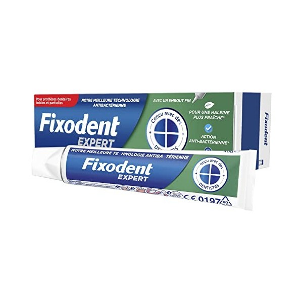 Fixodent Expert La Meilleure Technologie Antibactérienne Crème Adhésive Pour Prothèses Dentaires 40g