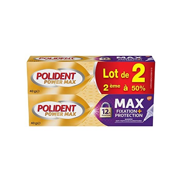 Polident Power Max Fixation + Protection 40G Lot De 2