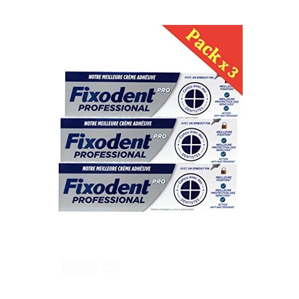 Fixodent Pro Plus 0% crème adhésive 40g - Lot de 3 Tubes